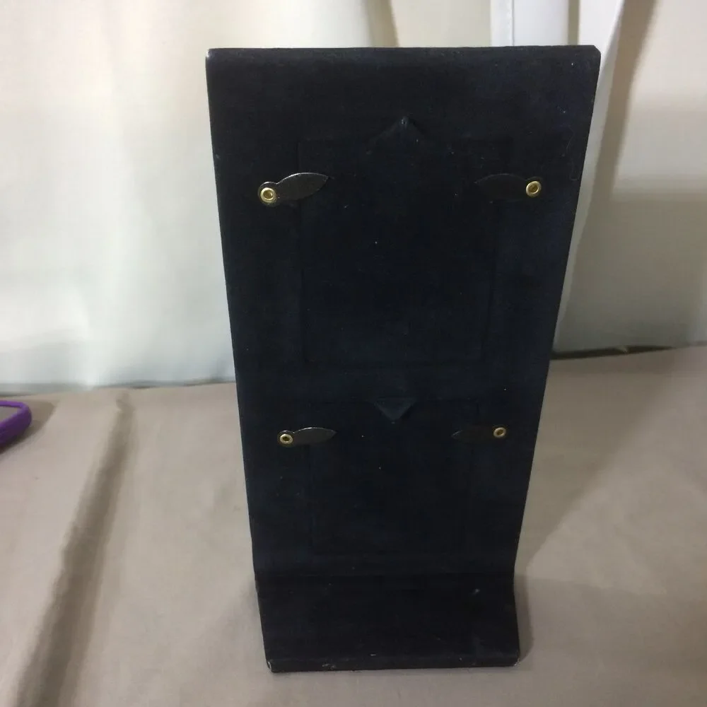 Vintage Genuine Leather Double Picture Frame Black Hand Stitched Glass New
